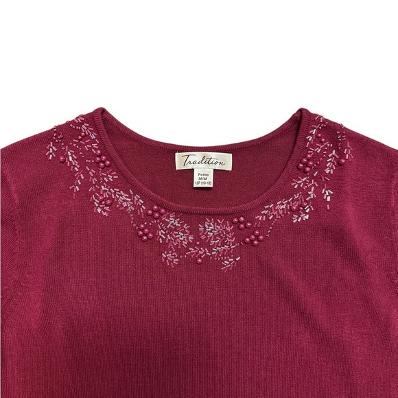 Tradition petite long sleeve sweater with beading along the front neckline. - Picture 4 of 8